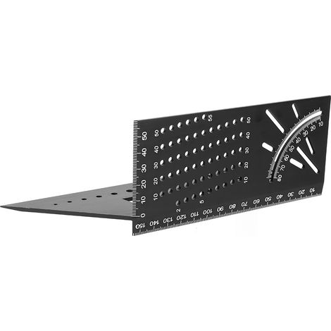 Rapporteur multifonctionnel en alliage d'aluminium (45°/90°) - outil de mesure pour le travail du bois et la menuiserie (règle de guidage multifonctionnelle noire) (1/5)