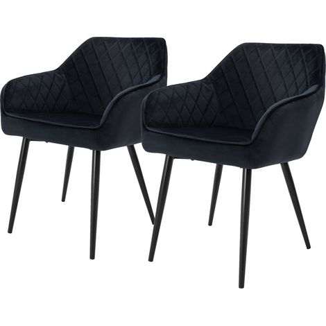 ML-Design Set di 2 Sedie da Sala da Pranzo con Braccioli e Schienale Rivestimento in Velluto Nero Sedia da Cucina Imbottita con Gambe in Acciaio Poltrona per Soggiorno Salotto Design Elegante (1/5)