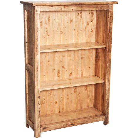 Country-style solid lime wood natural finish W68xDP25xH98 cm sized small bookcase. Made in Italy (1/5)