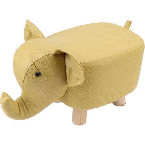 Tabouret Animal Éléphant Jaune, Poupée Cartoon Adorable, Siège Rembourré pour Chambre Bébé, Salon, Salle de Jeux, Décoration Ludique (1/5)