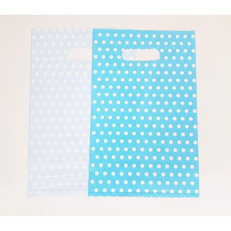 TrAdE Shop Traesio - 60 Sacchetti Sacchetto Buste In Plastica Celeste Pois Festa Confettata Caramelle -