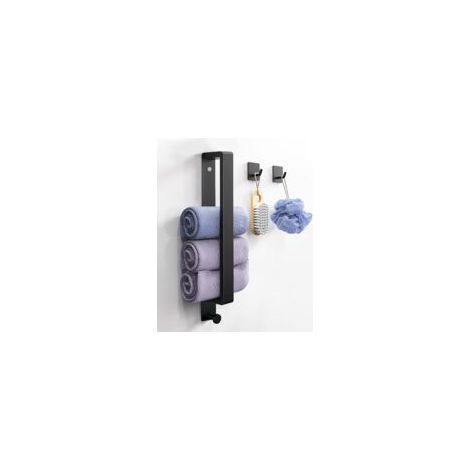 Porte-serviettes noir sans perçage - Porte-serviettes d'invités, porte-serviettes de salle de bain auto-adhésif en acier inoxydable avec 2 crochets, barre de 40 cm pour salle de bain et cuisine (1/3)