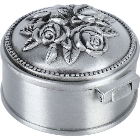 Coffret à Bijoux en Métal Vintage Européen, Boîte à Trésors Ronde avec Gaufrage 3D Rose, Pochade Décorative pour Petits Accessoires, Style Antique, Fini Exquis (1/5)