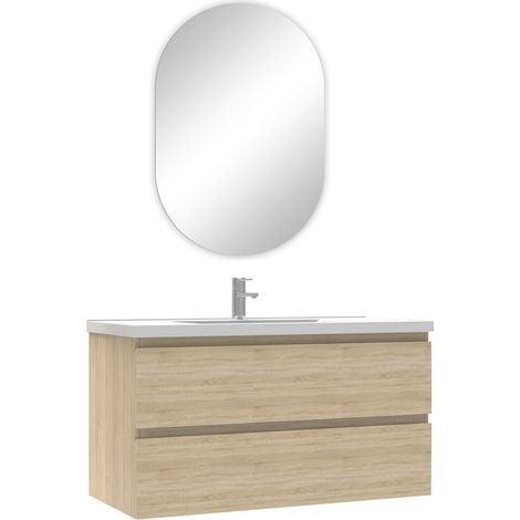 Ocean ensemble meuble Salle de Bain 100cm Anthracite simple vasque + miroir ovale