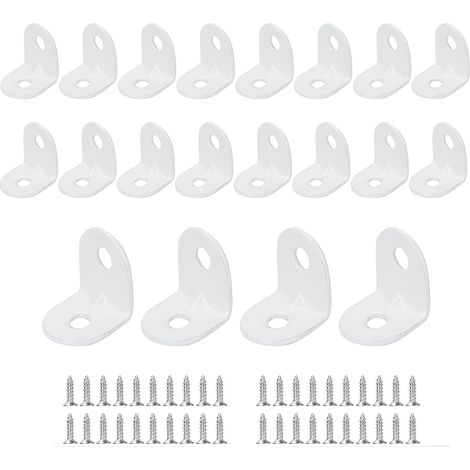 Lot de 20 équerres d'angle 20 x 20 mm, équerres d'angle à 90 degrés en métal avec 40 vis pour fixation de meubles en bois – Blanc
