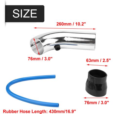 Universeller 76-mm-/3-Zoll-Kaltluftansaugschlauch mit Filter – Komplettes silbernes System (1/5)