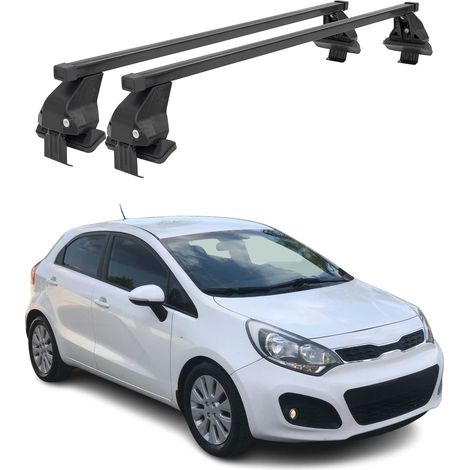OMAC Dachträger Querträger Stahl für Kia Rio III Schrägheck 2011-2017 – Abschließbar – City-Crash-getestet – DIN 75302:2019 – ISO/PAS 11154:2006 – Max. 50 kg Schwarz (1/5)
