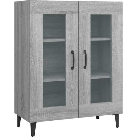 Buffet Vitrine Meuble de Rangement 2 Portes Verre Bois d'Ingénierie Sonoma Gris 69,5x34x90 cm (1/5)