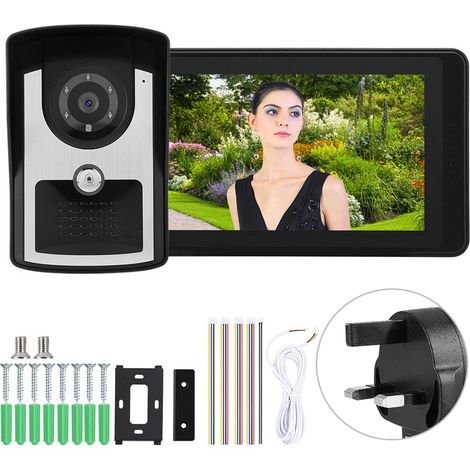Sonnette vidéo filaire 7 pouces avec écran LCD, interphone de porte, déverrouillage à distance via application, enregistrement vidéo, prise UK (1/5)