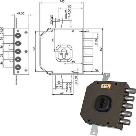 Serratura Sicura Triplice a Cilindro Sx Modello A453 Moia