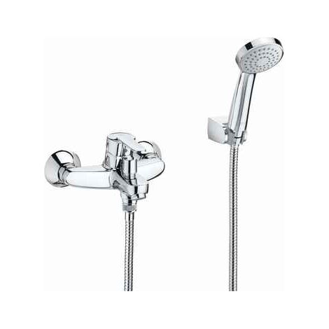 Roca – Mitigeur bain-douche Victoria – Finition métal – Entraxe standard – Douchette Natura incluse – Installation murale (1/5)