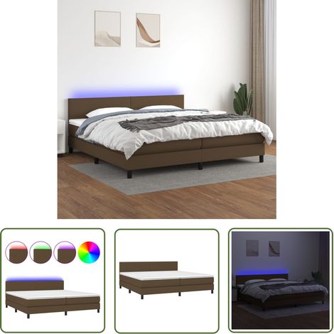 The Living Store Sommier à lattes de lit matelas et LED Marron foncé 200x200 cm - Sommier Tapissier - Lit Plateforme - Lit Avec Rangement - Matelas À Ressorts Ensachés - Éclairage LED (1/5)