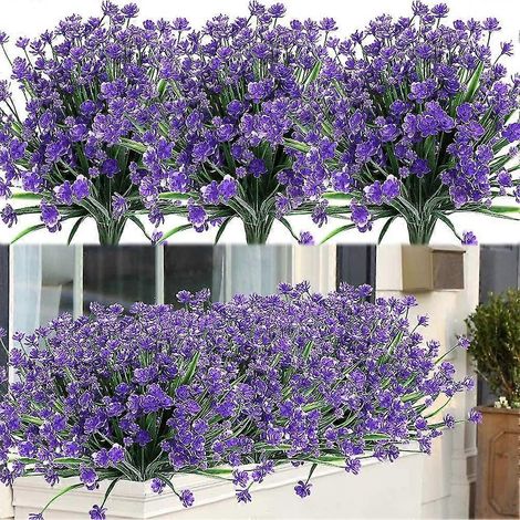 Bündel künstliche Outdoor-Blumen und -Sträucher, UV-beständige Pflanzen, künstliches Plastikgrün (lila) (1/5)