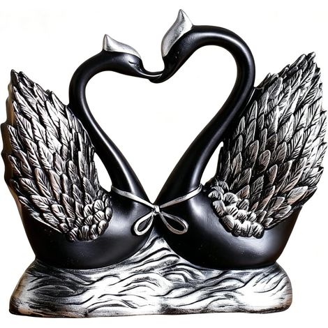 Mini figurines de cygne en résine noire de 9,4 cm, sculpture élégante de petit animal, ornement élégant pour bureau, étagère, salon, chambre à coucher, cadeau décoratif pour anniversaire de mariage (1/4)