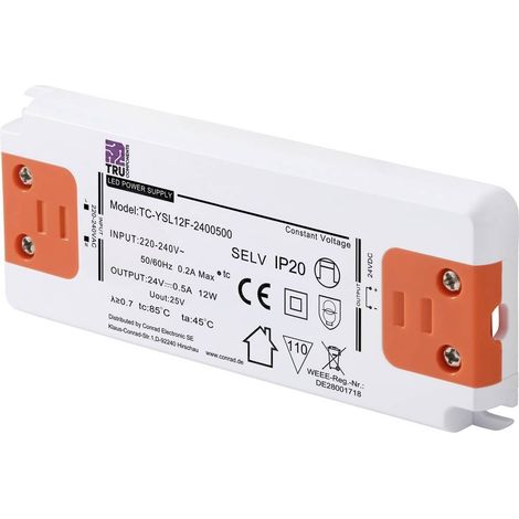 TRU COMPONENTS TC-YSL12F-2400500 Trasformatore per LED Tensione costante 12 W 0.5 A 24 V/DC adatto per mobili, Sovraten (1/5)
