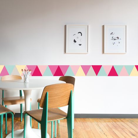 Frise adhésive artistique multicolore, 10 cm x 300 cm - Décoration murale triangle (1/5)