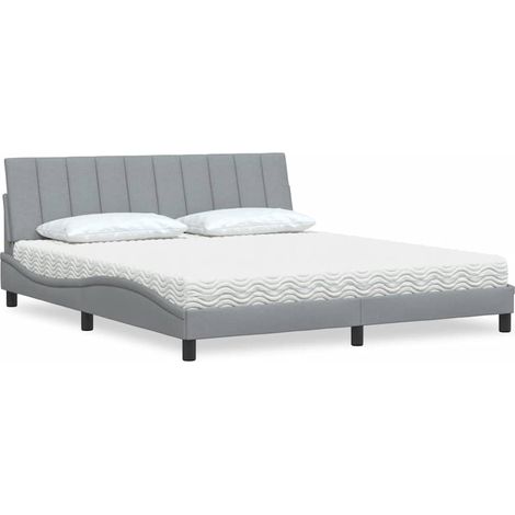Lit avec matelas Hanko gris clair 180x200 cm tissu (1/5)