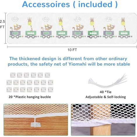 Filet de Sécurité pour Enfants, Train d'animaux Bébé Filet de Protection pour Escalier et Balcon, Clôture Barriere de Securite en Maille pour Chat et Jouet (300L x 74H CM) (1/3)