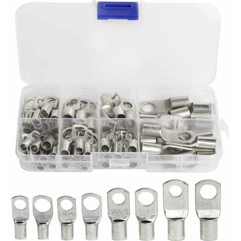 60 Stück elektrische Anschlüsse, Bolzenloch, verzinntes Kupfer, SC-Crimp-/Lötanschlüsse für 6 m, 8 m, 10 m, 16 m, 25 m Kabel, Silber (1/5)