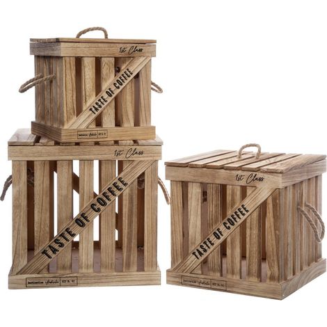 Set di 3 scatole colonial in rattan - Atmosphera créateur d'intérieur