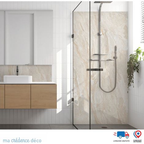 Panneau de douche : Marbre clair de Breccia 2 - Couleur Beige sable - Alu composite - 90 - 245 (1/3)
