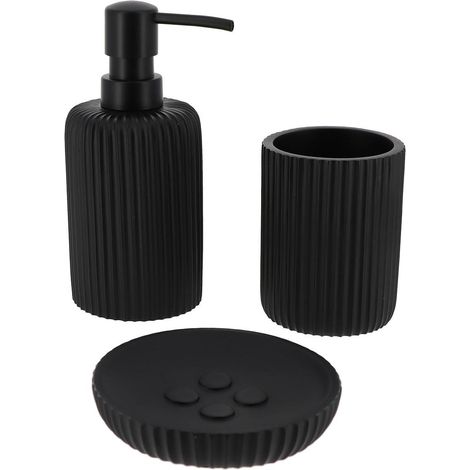 Set de vaso dispensador de jabón y jabonera en poliresina rayada - negro - Tendance (1/2)