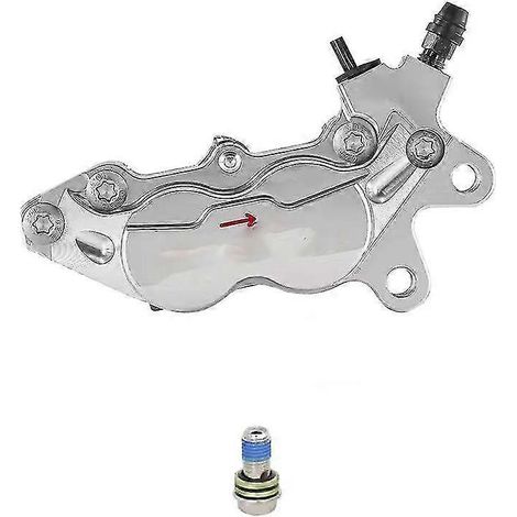 Étrier de frein axial universel pour moto, fixation 40 mm, 4 pistons, compatible Honda, Yamaha, Kawasaki et Suzuki (argenté, droit). (1/5)