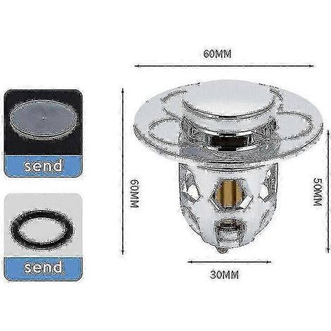 Bouchon de lavabo universel avec filtre anti-retournement. (1/4)