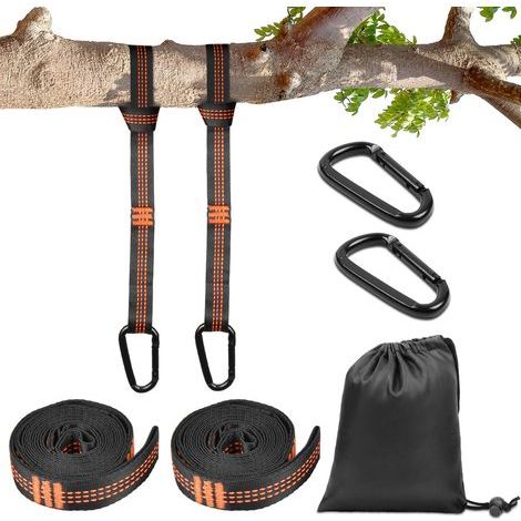 2 Sangle pour Hamac, 3m2.5cm, Suspension d'accessoires pour Hamac de Camping avec 2 Mousquetons, Portée Maximale de 1000kg, Fixation Hamac pour Balançoire, Camping, Voyages (Orange) (1/5)