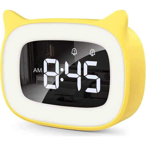 Réveil numérique pour enfants avec veilleuse , réveil pour enfants, Réveil chat mignon, lampe de chevet,Réveil-jaune (1/5)