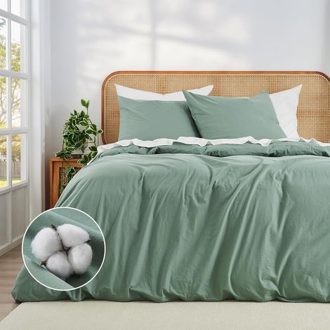 Housse de Couette 155x220 Coton Vert Ultra-Doux 100% Coton Pré-Lavé Oeko-TEX 3 Pièces Été 1 Housse de Couette 155x220 + 2 Taies 80x80 avec Fermeture Éclair (1/5)