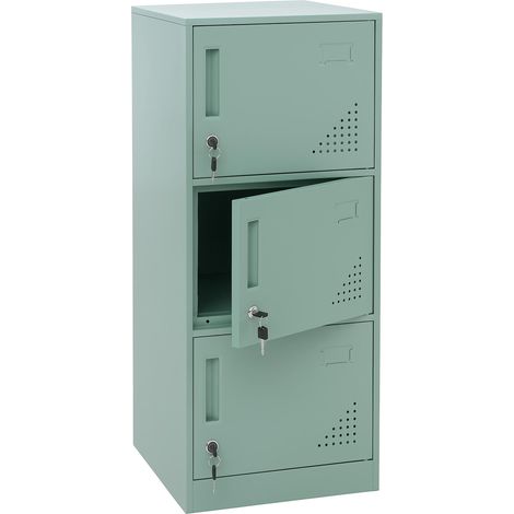 [NON UTILIZZATO] Armadietto HHG-515, con serratura, armadio ufficio faldoni documenti, con 3 ante, 90x38x45cm, acciaio, verde chiaro