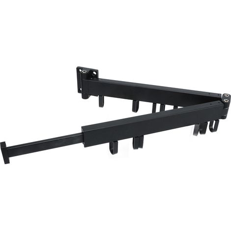 Étendoir mural rétractable et peu encombrant avec anneau rotatif, cintre simple pour balcon ou buanderie, noir, double pli (1/5)