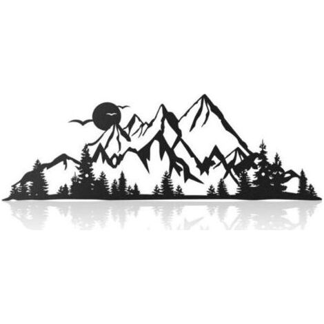 Pair Lntyq Décoration Muraen Métal Montagne 40X13.5 CM Murales En Métal Au Coucher Du Soleil Et Forêt Décoration Murale Minimaliste En Métal Pour Salon Maison Chambre Bureau Déco (Montagnes et forêts) (1/4)
