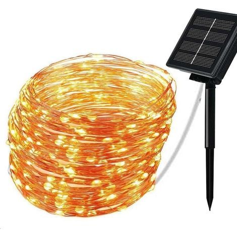 décoration de Noël Guirlande Solaire Exterieur Guirlande Lumineuse Solaire 12m 100 LED Guirlande Solaire 8 Modes Étanche Fil de Cuivre Décoration Lumière pour Jardin Cour Noël Mariage Fête Blanc Chau (1/5)