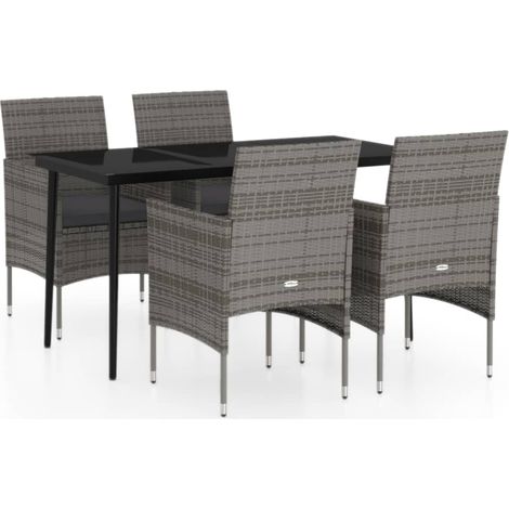 Maison Exclusive - 5-tlg. Garten-Essgruppe mit Kissen Grau und Sc