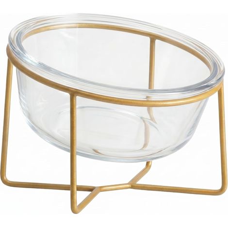 Gamelle surélevée pour chien avec support en métal – Bol en verre pour nourriture ou eau – Convient aux petits chiens et aux chats – 600 ml – Transparent