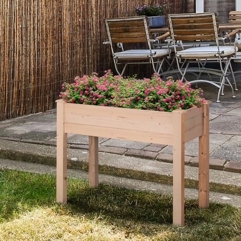 Outsunny Jardinière Surélevée en Bois - Carré Potager sur Pieds, Trous de Drainage & Tissu Non Tissé, 86x46x76cm, Bois Naturel