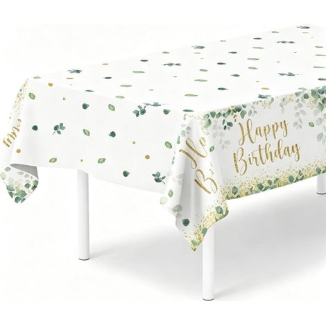 Geburtstag Tischdecke 130x220cm Grün mit "Happy Birthday" Print, Eukalyptus Design