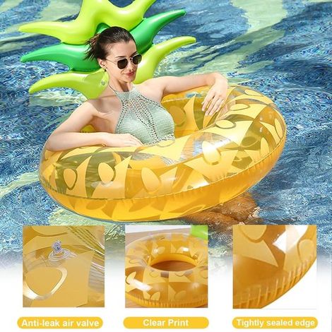 Anello gonfiabile a forma di ananas per piscina, 95 cm, galleggiante gonfiabile in gomma, anello gigante per divertimento in acqua, pneumatico gonfiabile per piscina, W (1/5)