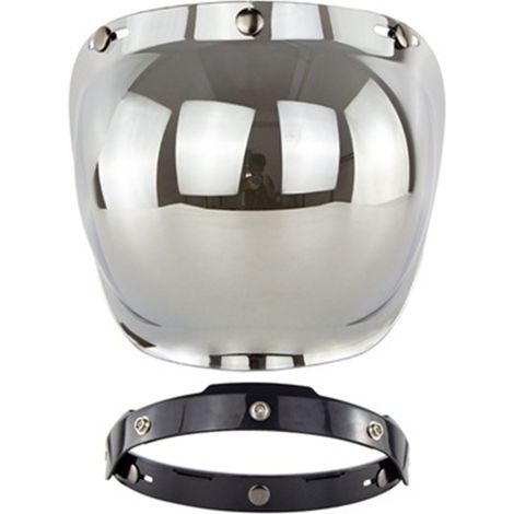 Ortviai Visière Bulle Rétro pour Casque Moto 3 Fermoirs – Lentille en Polycarbonate, Cadre Inclus, Argent
