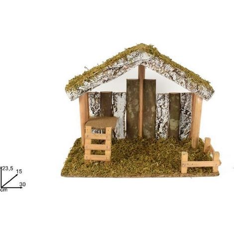 TrAdE Shop Traesio - Capanna Con Tronchi Muschio 30 X 15 X 23.5 Cm Presepe Natale Decorazione Addobbo -