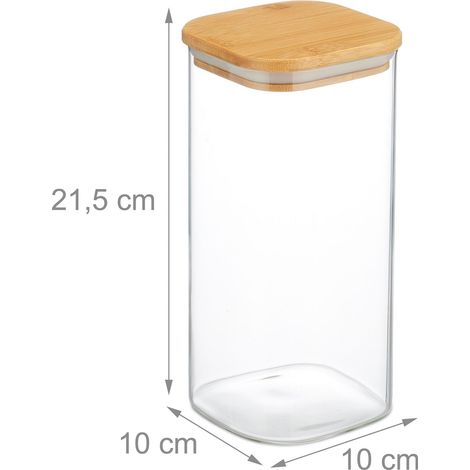 Set di 3 barattoli quadrati per la conservazione in cucina 12 x 12 x 15 cm ermetici design naturale in vetro trasparente 130013095