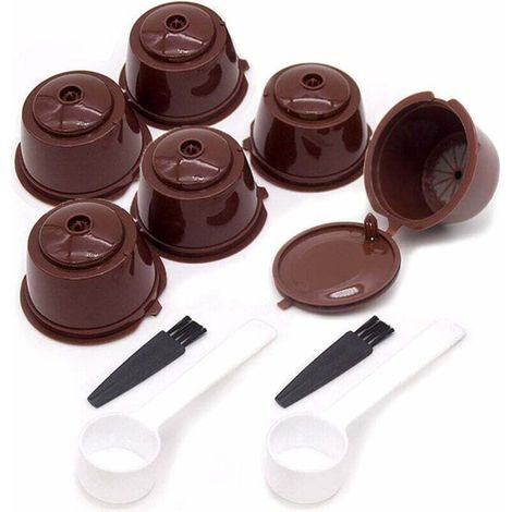 6er-Pack wiederverwendbare, nachfüllbare Kaffeekapsel-Filtertasse mit 2 Kaffeelöffeln und 2 Bürsten (1/5)