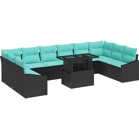 Set di divani 11 pz 10-Numero di posti Nero e Blu polyrattan vidaXL (1/5)
