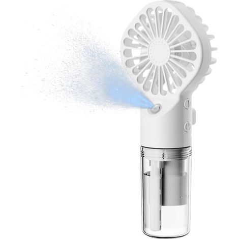Ventilador portátil con nebulizador – Recargable por USB-C, 4 velocidades – Nanoneblina refrescante – Compacto y ligero para viajar – Blanco (1/4)