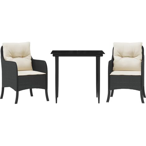 Maison Exclusive - 3-tlg. Garten-Essgruppe mit Kissen Schwarz Pol