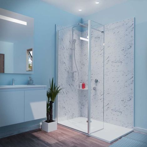 Paroi de douche italienne 90+40 x 200cm CALYPSO verre 8 mm avec volet pivotant (1/4)