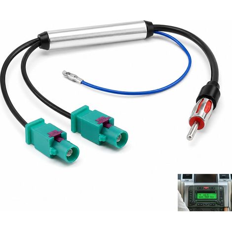 Adaptateur Antenne Autoradio Double Fakra Z vers DIN 30cm, Amplificateur Antenne Autoradio Ampli Radio Voiture Câble Radio Voiture Compatible pour récepteur d'autoradio/unité de tête GPS (1/5)