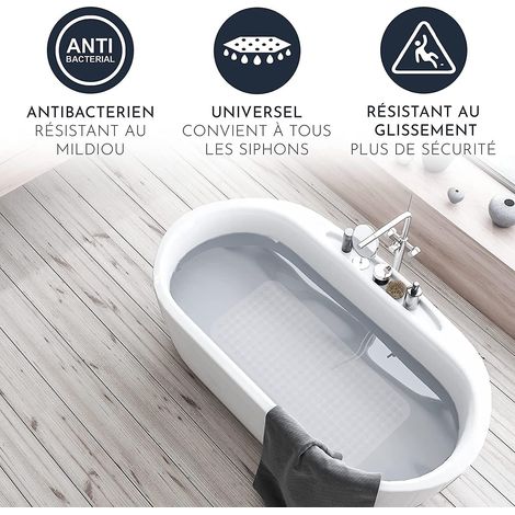 Tapis de bain antidérapant pour peaux sensibles, résistant à la moisissure et lavable en machine, sans BPA, 88 x 40 cm, blanc (1/4)